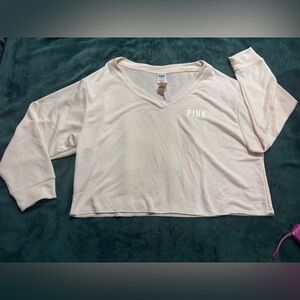 PINK Victoria's Secret Cream V-Neck Women's Cropped Sweatshirt Size XL NWT